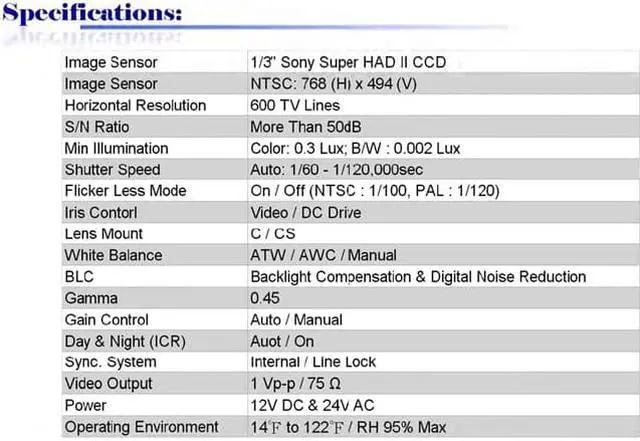 Alt view image 3 of 3 - 600 TV Lines Star Light Box Camera, BL-BO9900 - 1/3” SONY Super HAD II CCD, Super Low Lux, WDR, DNR, Day&Night, DC 12V AC 24V Dual Power