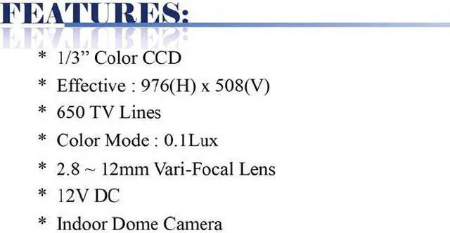 Alt view image 2 of 2 - 650 TV Lines 2.8 ~ 12mm Vari-Focal Lens Color Dome Camera ( Black, 12V DC )