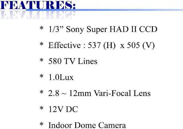 Alt view image 2 of 3 - 580 TV Lines 2.8 ~ 12mm Vari-Focal Lens Color Dome Camera  ( White, 12V DC )