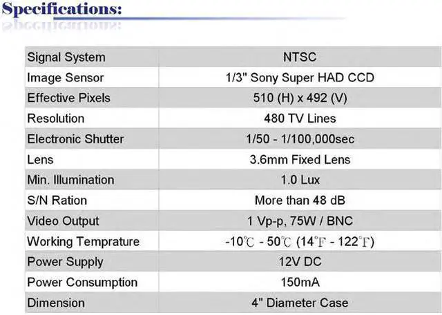 Alt view image 3 of 3 - 480 TV Lines 3.6mm Fixed Lens Color Dome Camera ( Black, 12V DC )
