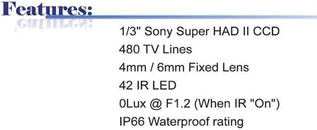 Main image of 480 TV Lines 42IR 4mm Fixed Lens Waterproof Color Infrared Camera ( White Color, 12V DC )