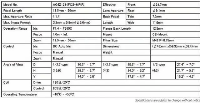 Alt view image 3 of 3 - Computar Ganz High Quality CCTV Camera Lens AG4Z1214FCS-MPIR "A" Series 3 Megapixel, 1/2.7" 12.5-50mm F1.4 Varifocal, HD Series, DC Auto-iris (CS Mount) Day/Night IR
