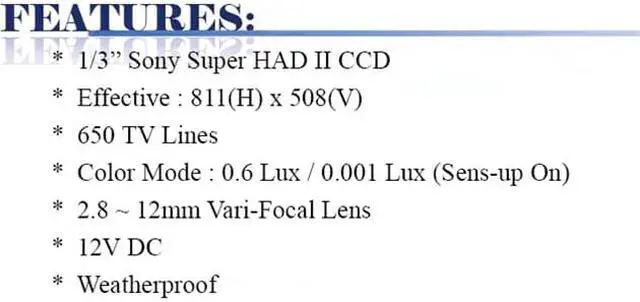 Main image of 650 TV Lines 2.8mm ~ 12mm Vari-Focal Lens Wetherproof Star Light Color Camera ( 12V DC )