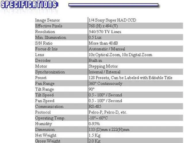 Alt view image 3 of 3 - 540 / 570 TV Lines Weatherproof&Vandalproof 5" Super Mini Day&Night PTZ Camera ( 12V DC, No Wall Mount )