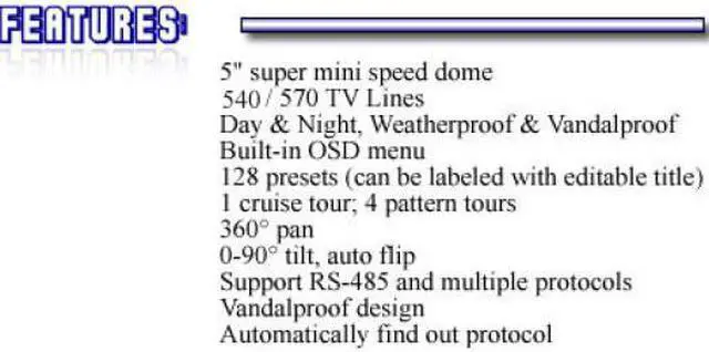 Alt view image 2 of 3 - 540 / 570 TV Lines Weatherproof&Vandalproof 5" Super Mini Day&Night PTZ Camera ( 12V DC, No Wall Mount )