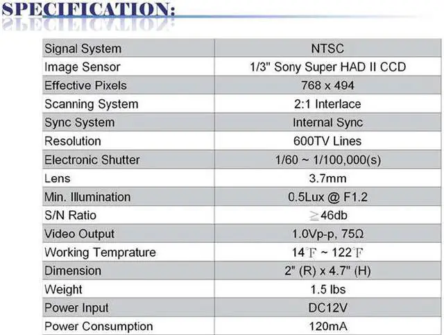 Alt view image 3 of 3 - 600 TV Lines 3.7mm Pinhole Lens Sensor Type Hidden Camera ( 12V DC )