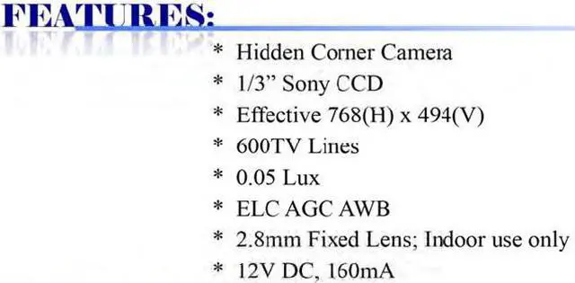 Alt view image 2 of 2 - 600 TV Lines 2.8mm Lens Coner Mount Hidden Camera ( 12V DC )