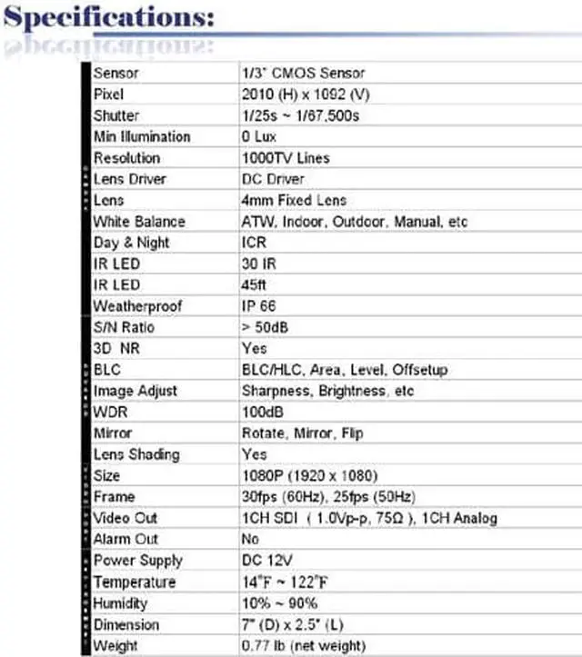 Alt view image 2 of 2 - 2 Mega Pixel Image Resolution 4mm Fixed Lens 30 IR Weatherproof HD SDI Bullet Camera ( 12V DC )