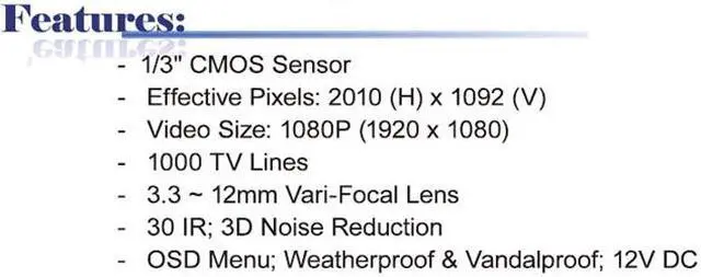 Alt view image 3 of 4 - 1000 TV Lines 2 Mega Pixel Image Resolution 3.3 ~ 12mm Vari-Focal Lens 30 IR Vandalproof & Weatherproof HD SDI Camera ( 12V DC )