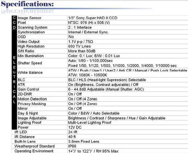 Alt view image 2 of 2 - 650 TV Lines 3.6mm Fixed Lens 24 IR Weatherproof Effio High Resolution Camera ( White, 12V DC )