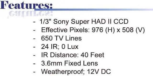 Main image of 650 TV Lines 3.6mm Fixed Lens 24 IR Weatherproof Effio High Resolution Camera ( White, 12V DC )