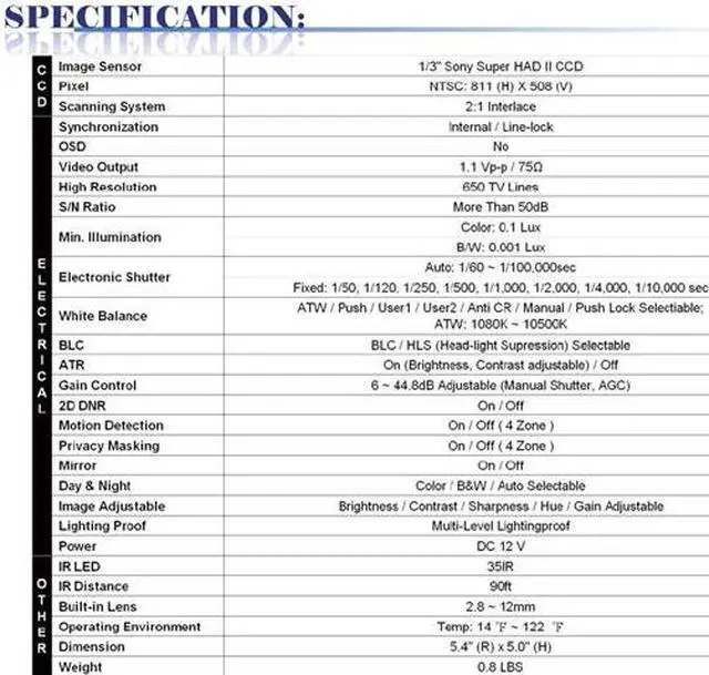Alt view image 2 of 2 - 650 TV Lines 2.8 ~ 12mm Vari-Focal Lens 35IR Effio High Resolution Camera ( Black, 12V DC, Indoor Use Only )