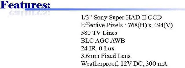 Main image of 580 TV Lines 3.6mm Fixed Lens 24 IR Weatherproof Effio High Resolution Camera ( Grey, 12V DC )