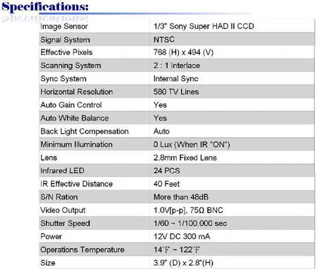Alt view image 2 of 2 - 580 TV Lines 2.8mm Fixed Len 24 IR Weatherproof Effio High Resolution Camera ( White, 12V DC )