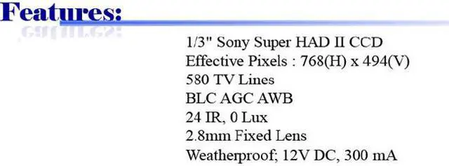 Main image of 580 TV Lines 2.8mm Fixed Len 24 IR Weatherproof Effio High Resolution Camera ( White, 12V DC )