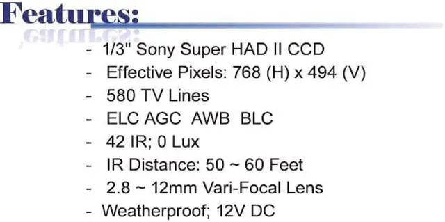 Main image of 580 TV Lines 2.8 ~ 12mm Vari-Focal Lens 42IR Weatherproof Effio High Resolution Camera ( Grey, 12V DC )