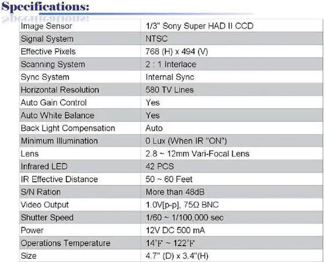 Alt view image 2 of 2 - 580 TV Lines 2.8 ~ 12mm Vari-Focal Lens 42IR Weatherproof Effio High Resolution Camera ( White, 12V DC )