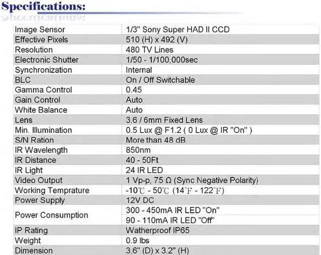 Alt view image 3 of 3 - 480 TV Lines 2.8mm Fixed Lens Weatherproof & Vandal Proof Color Infrared Camera ( Grey, 12V DC )
