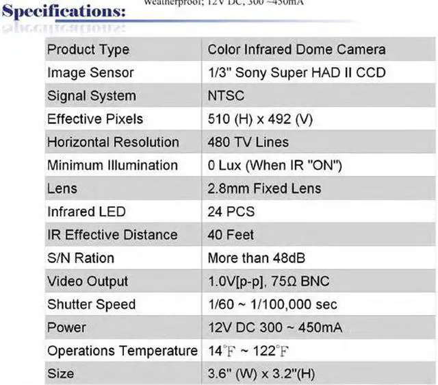 Alt view image 2 of 2 - 480 TV Lines 2.8mm Fixed Lens Weatherproof & Vandal Proof Color Infrared Camera ( White, 12V DC )