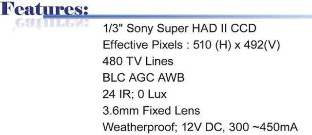 Main image of 480 TV Lines 3.6mm Fixed Lens 24IR Color Infrared Dome Camera ( White, 12V DC, Indoor Use Only )