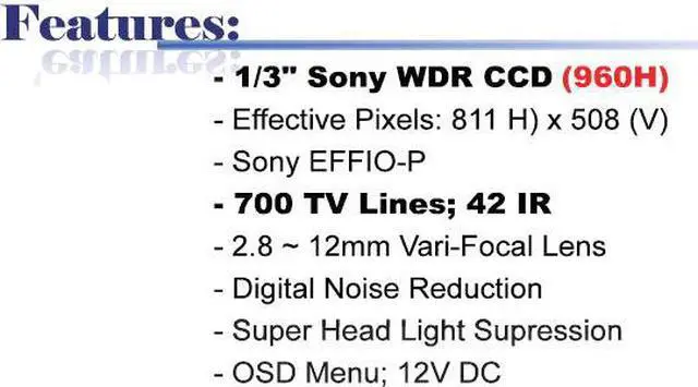 Main image of 700 TV Lines 2.8 ~ 12mm Vari-Focal Lens 42 IR 960H WDR Camera  ( Grey, 12V DC )