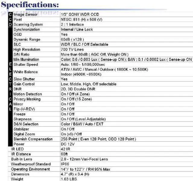 Alt view image 2 of 2 - 700 TV Lines 2.8 ~ 12mm Vari-Focal Lens 42 IR 960H WDR Camera  ( Grey, 12V DC )