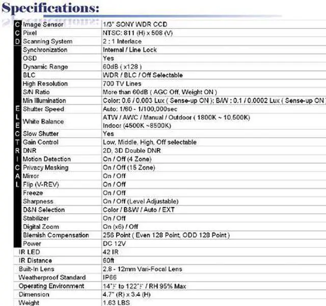 Alt view image 2 of 2 - 700 TV Lines 2.8 ~ 12mm Vari-Focal Lens 42 IR 960H WDR Camera  ( White, 12V DC )