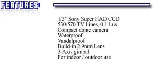 Alt view image 3 of 3 - 530/570 TV Lines 2.9mm Fixed Lens WaterProof & VandalProof Color Dome Camera ( Metal case, Indoor/Outdoor )