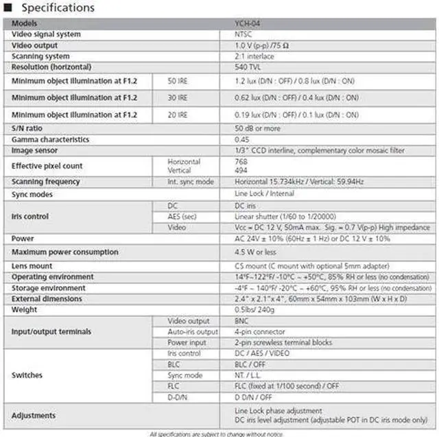 Alt view image 4 of 4 - Computar Ganz High Quality CCTV Box Camera YCH-04 540 TVL Hi-Res Color Digital Day/Night Camera
