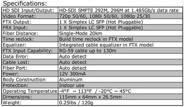 Alt view image 4 of 4 - 1CH HD-SDI to Fiber Converter Transmitter and Receiver