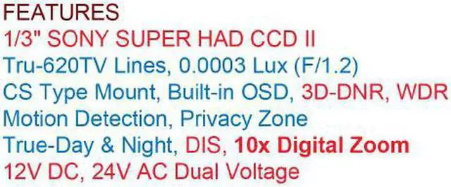 Alt view image 4 of 5 - 620TV Lines 1/3" SONY SUPER HAD CCD II 3D-DNR DIS WDR Day&Night 12V DC 24V AC Dual Voltage Box Camera