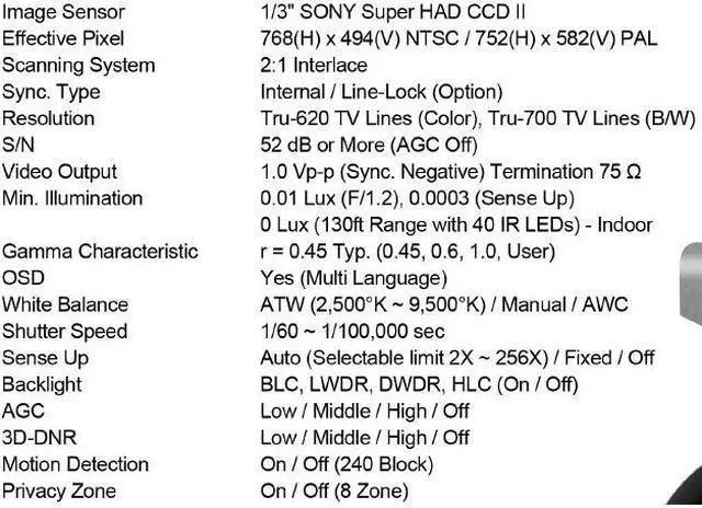 Alt view image 5 of 5 - 620TV Lines 1/3" SONY Super HAD CCD II 40IR-LEDs 2.8~12mm Lens 3D-DNR Advanced-WDR Day&Night Dual-Power IR Bullet Camera