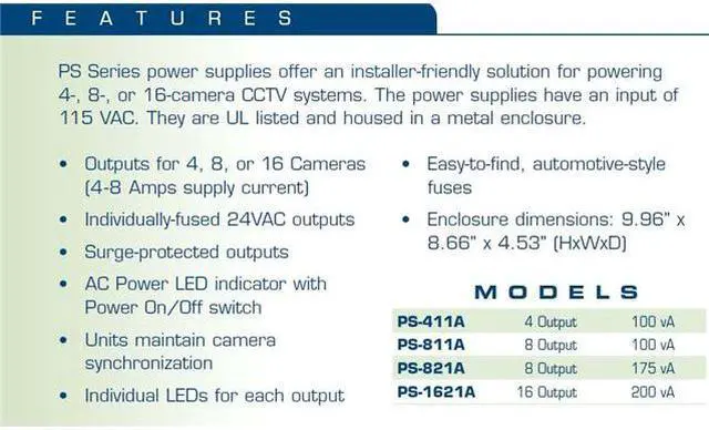 Alt view image 2 of 2 - Computar Ganz High Quality PS-821A 8 Output power supply, 175vA