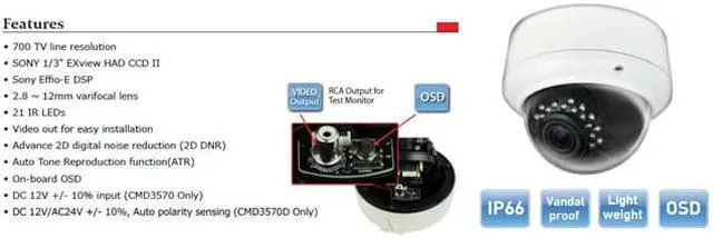 Alt view image 2 of 2 - 700 TV Lines Dome Camera 2.8-12mm Vari-Focal Lens LT-D3570D 21 IR Dual Voltage: DC12V / AC24V