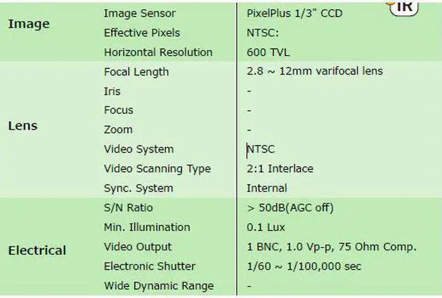 Alt view image 3 of 3 - 600 TV Lines IR Dome Camera - 1/3" PixelPlus, 2.8 ~ 12mm varifocal lens, 21 pcs  IR LEDs, Indoor, DC 12V, LT-D4363, Black