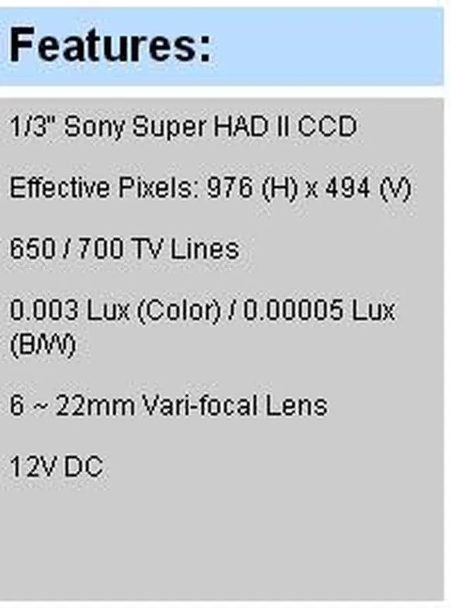 Alt view image 2 of 3 - Bullet / License Plate Camera 650 / 700 TV Lines 6 ~ 22mm Vari-focal Lens 12V DC
