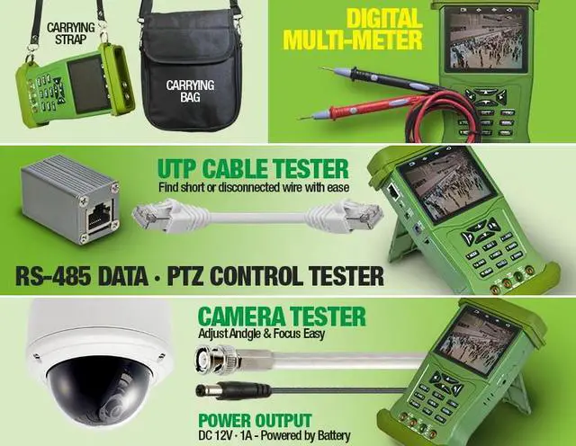 Alt view image 3 of 4 - CCTV Tester Monitor 3.5" Support UDP, PTZ, 12V Power Output , Power tester