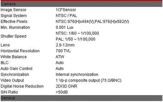 Alt view image 3 of 3 - 700TVL, 1/3"Sensor, 2.8-12mm Varifocal Lens, Starlight Sensing,IP 66, Vandal Proof, DC 12V CMD3375NT