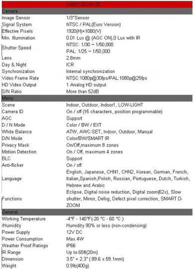 Alt view image 4 of 4 - HD-TVI CCTV Outdoor Turret Dome IR Camera, HD T1422W-28 1080P 24IR Leds 2.8mm UTC