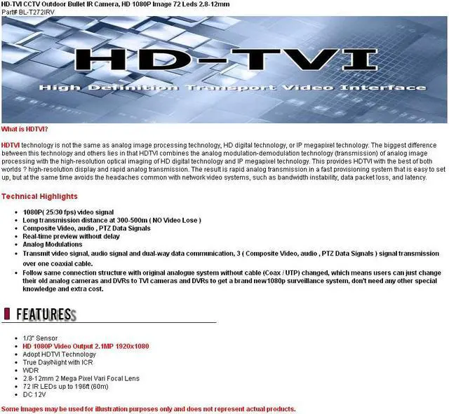 Alt view image 4 of 7 - HD-TVI CCTV Outdoor Bullet IR Camera, HD 1080P 2.1Mega Pixel HD Image 72 Leds 2.8-12mm IR Range Upto 200FT