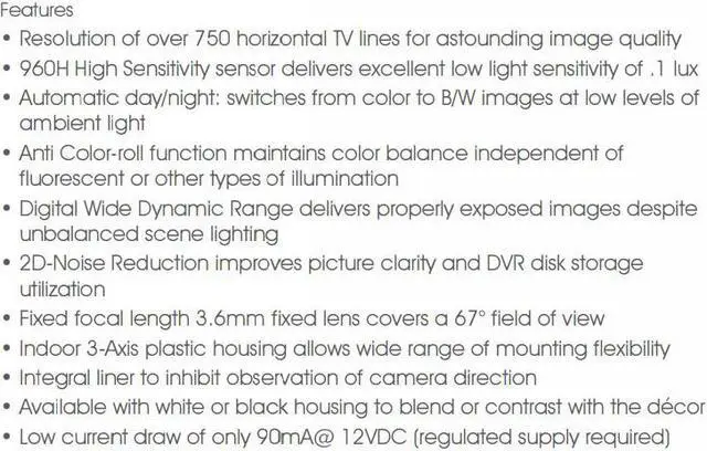 Alt view image 4 of 5 - KT&C Mini Dome CCTV High Resolution Camera 750TVL 3.6mm Super Compact Mini Size Day/Night 12V DC