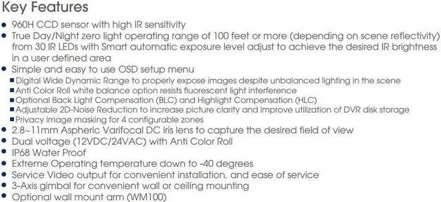 Alt view image 2 of 5 - KT&C 960H 750TVL Outdoor Vandal IR Night Vision Camera 2.8-12mm Dual Power IP68 , 30Leds , OSD True Day & Night