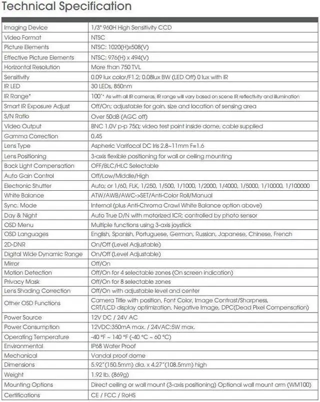 Alt view image 4 of 5 - KT&C 960H 750TVL Outdoor Vandal IR Night Vision Camera 2.8-12mm Dual Power IP68 , 30Leds , OSD True Day & Night