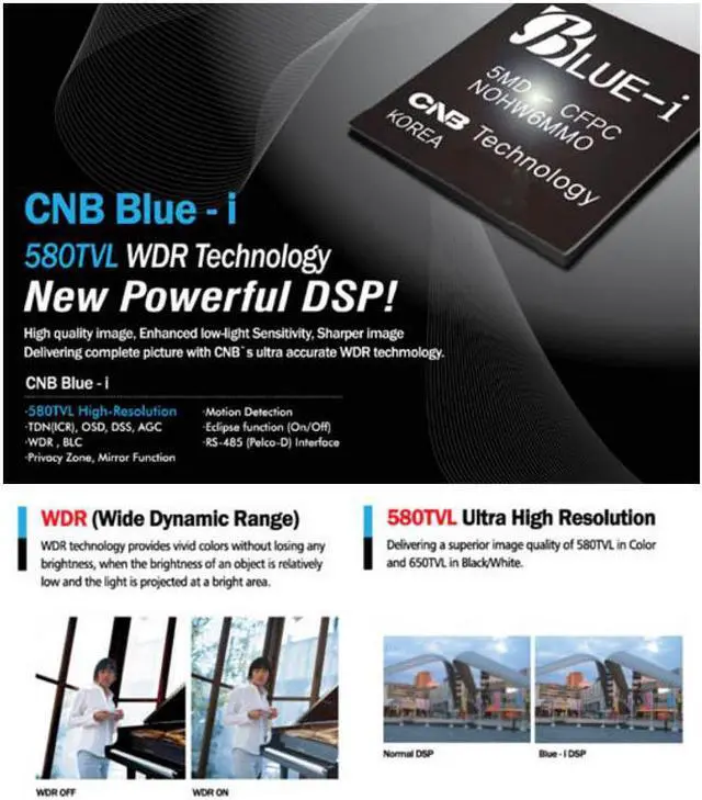 Alt view image 5 of 6 - CNB OEM DBB-24VF Dome Camera 580 TVL, Blue-i DSP XWDR ICR 3-DNR DSS Dual Power OEM ID D222-4VF