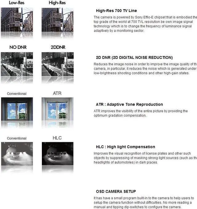 Alt view image 5 of 6 - 700TVL CCTV Bullet IR Night Vision Camera 960H Sony Effio 72Leds Camera 2.8-12mm IP66 IR Range Upto 190FT ATR OSD 12V DC