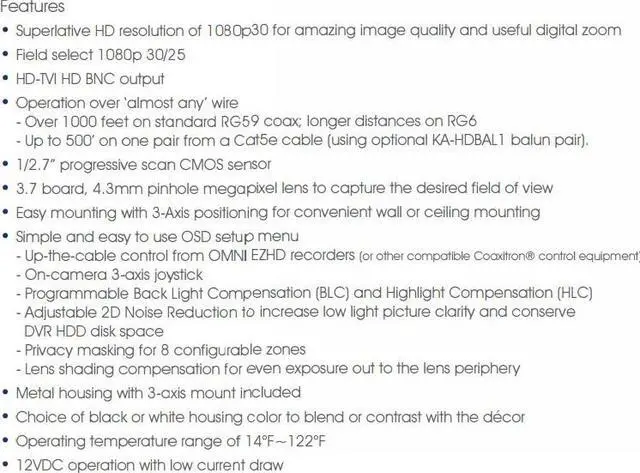 Alt view image 3 of 5 - KT&C HD-TVI 2MP 1080p Bullet CCTV Camera Super Wide angle Panoramic 360 Degree Mini Camera