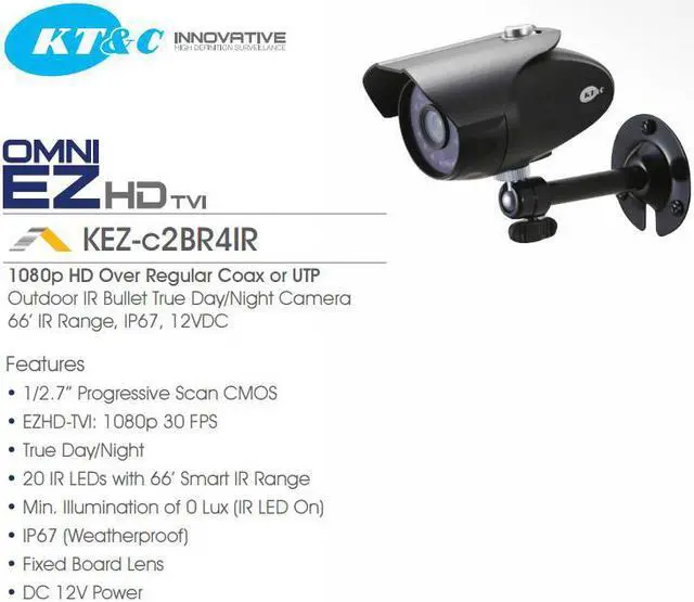 Alt view image 3 of 6 - KT&C KEZ-c2BR4IR OMNI EZ HD-TVI Camera, 1080p Outdoor Bullet with 20 Smart IR LED, fixed lens