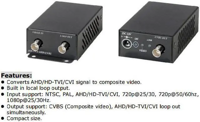 Alt view image 3 of 5 - CCTV HD AHD, HD TVI, HD CVI, to Analog BNC Converter with Built in Loop Out