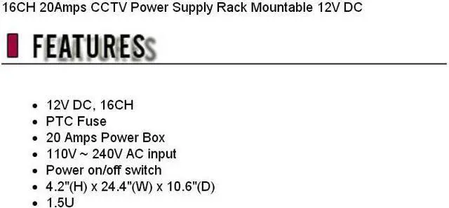Alt view image 2 of 2 - 16CH 20Amps CCTV Power Supply Rack Mountable 12V DC