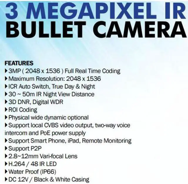 Alt view image 4 of 6 - IP Power 3.2MP HD Bullet IR Network IP Camera 3G Support 48Leds 2.8-12mm POE Onvif